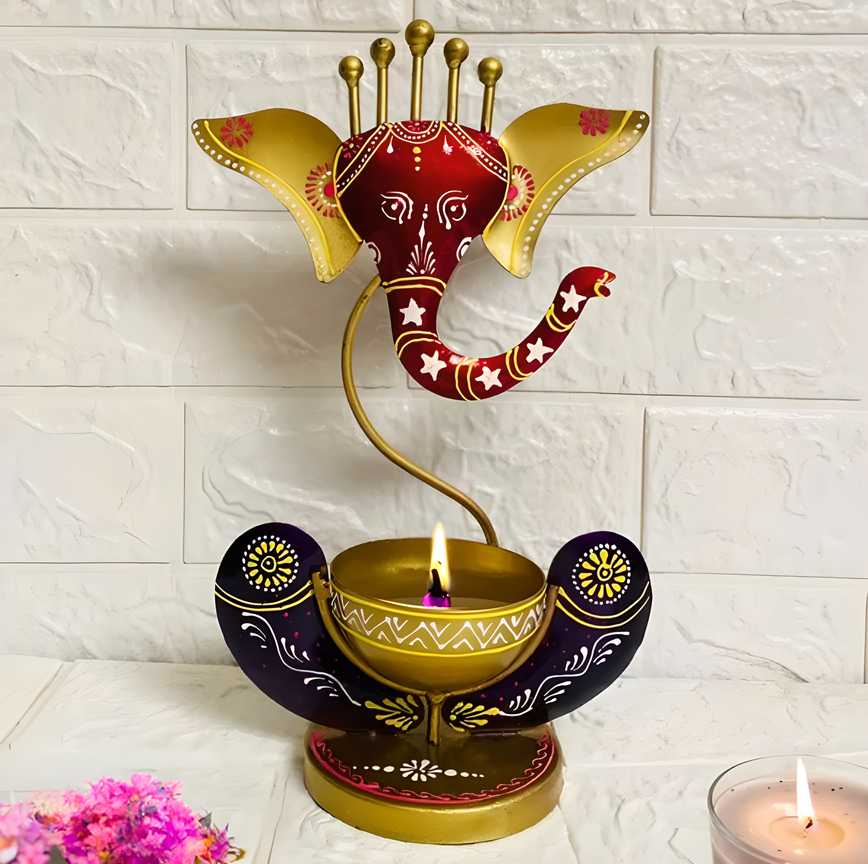 Crafted Spiritual Decor Ganesha with Tealight Candle Holder